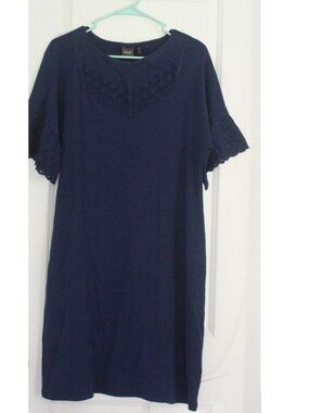 Rafaella Navy Blue Shift Dress Women's Size L  Eyelet Trims NWOT Office Modest